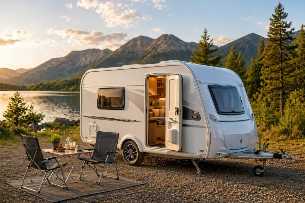 kleine 2 persoons caravan aan het meer